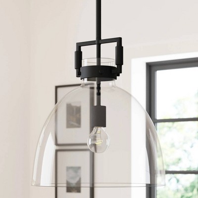 Black Glass Dome Pendant Light with Adjustable Cord