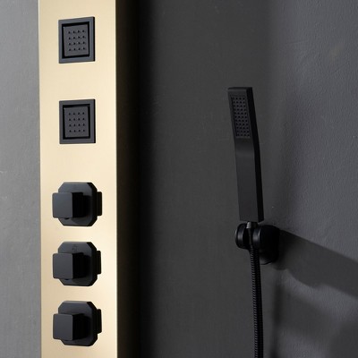 55'' Black and Gold Stainless Steel Shower Panel System