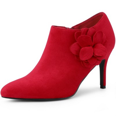 BLISSFUL STEP Flower Pointed Toe Stiletto Heels Ankle Booties for Women