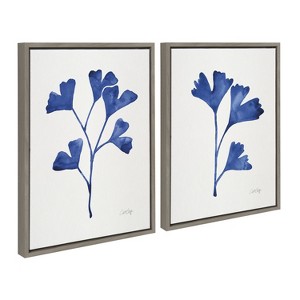 Kate and Laurel Sylvie Navy Ginkgo and Navy Ginkgo Trio Framed Canvas by Cat Coquillette - 1 of 4