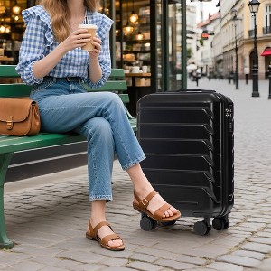 14"/20" 2 Pcs/Set ABS Spinner Wheel Luggage, Combination Lock, Dedicated Cosmetic Case, Black-- Frevyn - 1 of 4