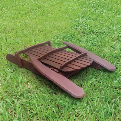Dark Brown Acacia Hardwood Folding Adirondack Chair with Wide Armrests