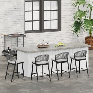 Christopher Knight Home Debra Outdoor 26" Metal and Rattan Counter Stools with Scallop-shaped Backrest (Set of 4) - 1 of 4