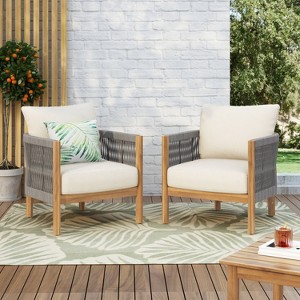 Christopher Knight Home Celeste Patio Rope Weaving Acacia Wood Upholstered Club Chair (Set of 2) - 1 of 4