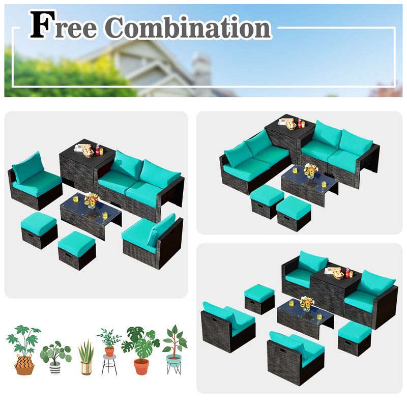 Costway 8PCS Patio Rattan Furniture Set Storage Table Ottoman cover, 5 of 13