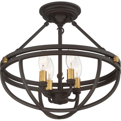 Sergeant 16" Aged Brass and Bronze Semi-Flush Mount Light