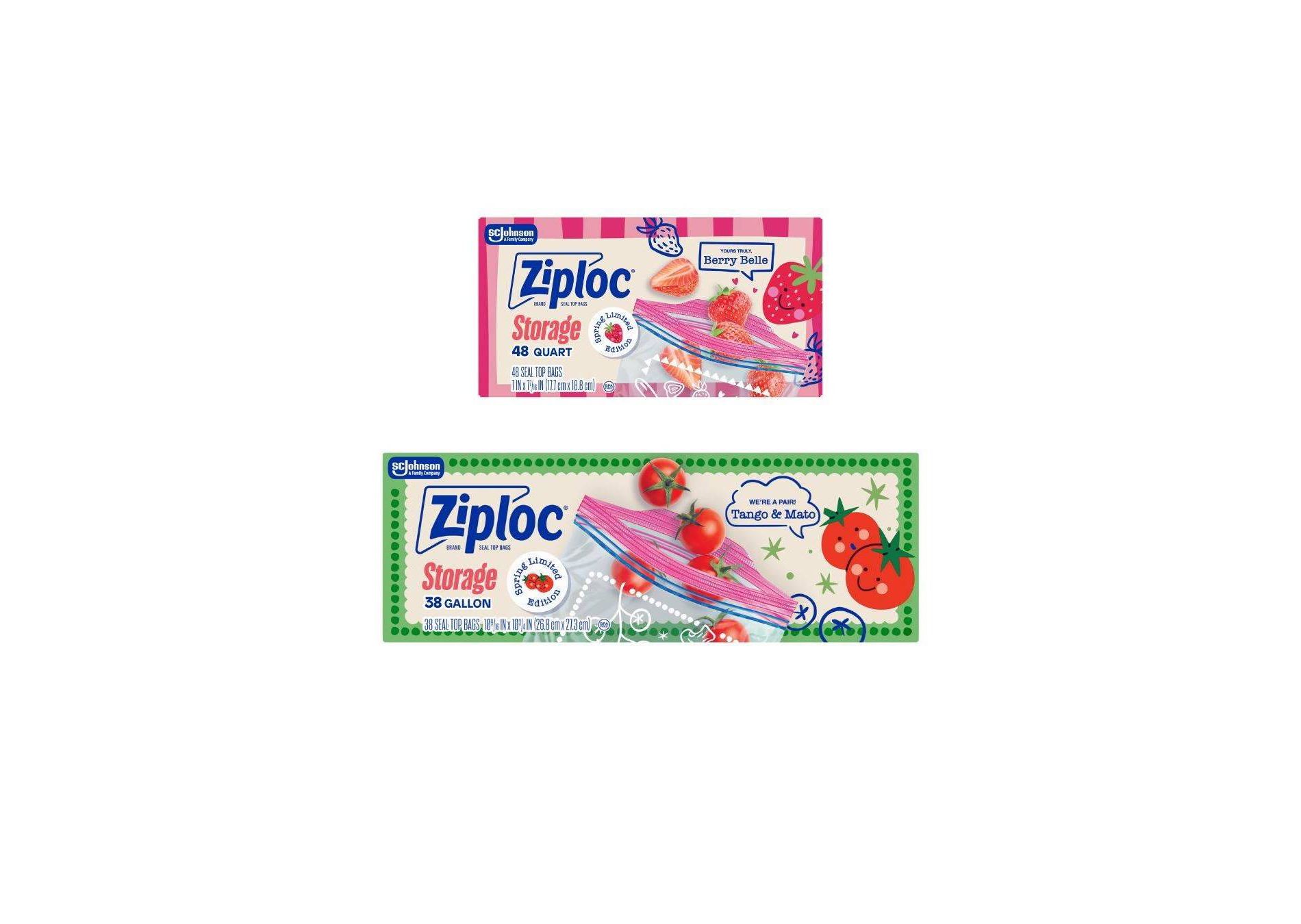 Ziploc 38ct Spring Tomato Print Food Storage Gallon Bag + 48ct Spring Berry Print Food Storage Quart Bags