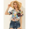 Allegra K Women's Hawaiian Button Down Floral Leaves Beach Short Sleeve Top - 2 of 4
