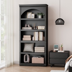 Farmhouse Arched Bookcase, 68.7" Tall Bookshelf w/ Arche Design, Wooden Arch Bookshelf with Wooden Base, 5 Tier Book shelf for Living Room Office - 1 of 4