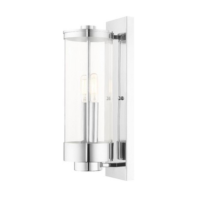 Hillcrest Polished Chrome 2-Light Outdoor Wall Lantern with Clear Glass