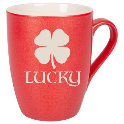 100 North Four Leaf Clover 10 Ounce Crimson Red Metallic Finish, Comfortably Fits Your Hands, New Bone China Coffee Tea Cup Mug, Lucky