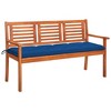 vidaXL Bench Royal Blue Cushion, Natural Wood Solid Eucalyptus Wood - 2 of 4