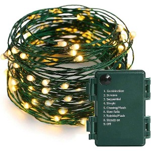 FAAYFIAN 18 ft 50-LED Battery Operated Starry Lights, Warm White Waterproof Green Wire Fairy String - 1 of 4