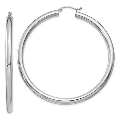 Black Bow Jewelry 4mm x 60mm 14k White Gold Classic Round Hoop Earrings