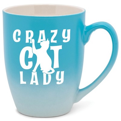 Elanze Designs Crazy Cat Lady Two Toned Ombre Matte Pale Blue and White 12 ounce Ceramic Stoneware Coffee Cup Mug