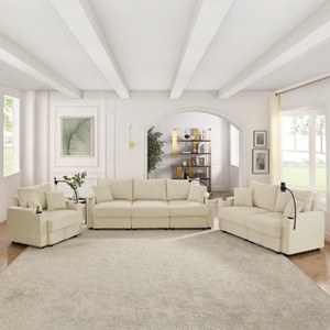 6-Seat Corduroy Deep Seat Sofa Set with Storage, Cup Holders & Phone Pockets, 22.5" Spacious Seating and Solid Wood Base - 1 of 4