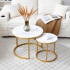 MAYEERTY 2 Pieces Coffee Table Nesting Side Round End Table Top Sturdy Metal Frame Desk for Living Room White Gray - 2 of 4