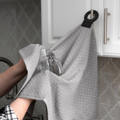 Titanium Gray Cotton Terry Kitchen Towel Set with Rubber Hook