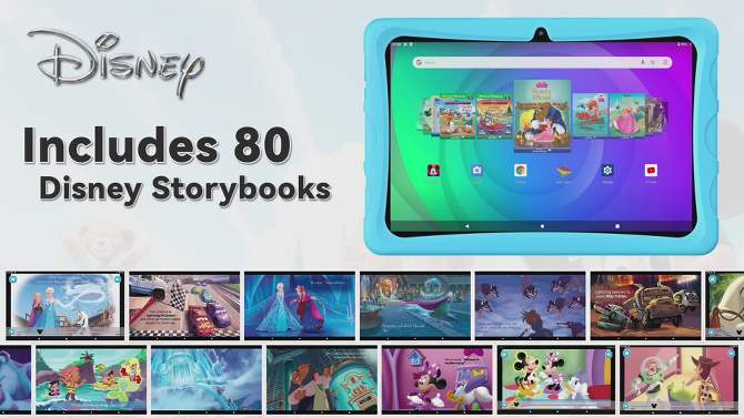 Contixo 10" Android Kids Tablet 64GB, (2023 Model) Includes 80+ Disney Storybooks & Stickers, Kid-Proof Case with Kickstand, 2 of 20, play video