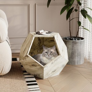 LAOTIES 25" Modern Cat House Side Table,Multi-Functional Litter Box Enclosure And Pet Bed,Sturdy MDF Cat Cabinet In Cement - 1 of 4