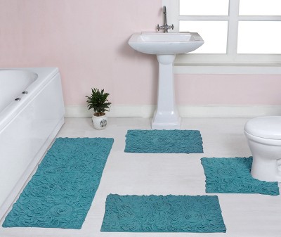 Bell Flower Collection Cotton Floral Pattern Tufted Bath Rug Set Pack of 4 - Home Weavers