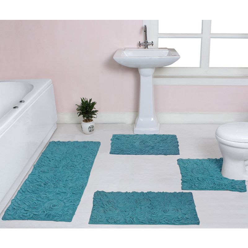 Bell Flower Collection Cotton Floral Pattern Tufted Bath Rug Set Pack of 4 - Home Weavers, 1 of 6