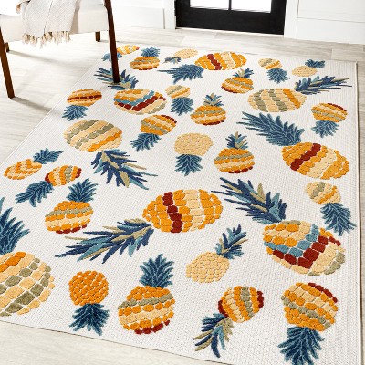 4' x 6' Ivory and Orange Floral Synthetic Area Rug