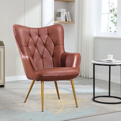 Bestier Red Brown Leather Arm Chair with Soft Filling Accent Chair with Wing Back
