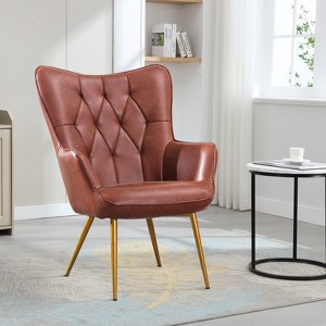 Bestier Red Brown Leather Arm Chair with Soft Filling Accent Chair with Wing Back - 1 of 4
