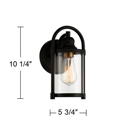 Black Metal Cylinder Outdoor Wall Light with Clear Glass