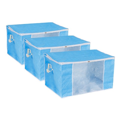 Unique Bargains Foldable Clothes Storage Bins For Clothes With Reinforced  Handle Sturdy Zipper Dark Blue 3 Pcs : Target