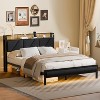Furnulem Queen Size Bed Frame with Headboard and LED Lights, Upholstered Bedframe with Charging Station and USB Port No Box Spring Needed - 2 of 4