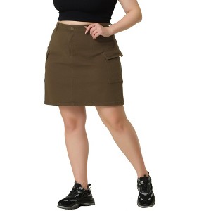 Agnes Orinda Women's Plus Size A-Line Zipper Front Flare Denim Mini Skirts - 1 of 4