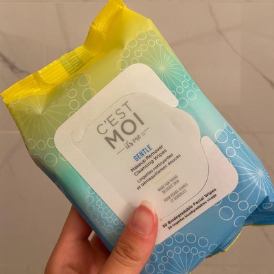 C'est Moi Gentle Makeup Remover Cleansing Wipes | Organic Aloe, Glycerin,  Green Tea and Cucumber Extract Biodegradable Facial Wipes, Fragrance Free