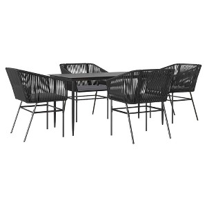 vidaXL Patio Dining Set with Cushions Table and Chairs Set Poly Rattan Glass - 63" x 31.5" x 29.1" Black 4 Piece - 1 of 4