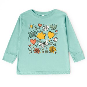 The Juniper Shop Flowers and Butterflies Toddler Long Sleeve Tee - 2T - Seafoam - 1 of 4