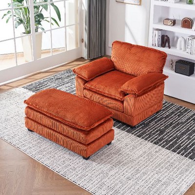 NicBex 56.33" Corduroy Single Sofa Chair with a Ottoman & 2 Toss Pillows, Deep Seat Couch for Living Room, Modular Sectional Sofa
