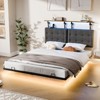 Karl Home Gray Full Size Floating Metal Bed Frame with Hanging Linen Headboard - 3 of 4