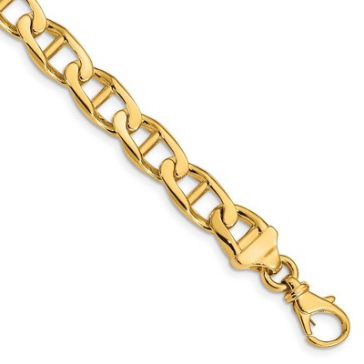 Black Bow Jewelry Men's 14k Yellow Gold, 9mm Anchor Chain Link Bracelet - 8 Inch