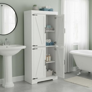 FurnitureR 68" Tall Kitchen Pantry Storage Cabinet, Freestanding Wood Cupboard with 4 Shelves and Doors  for Dining Room, Living Room, Office, White - 1 of 4