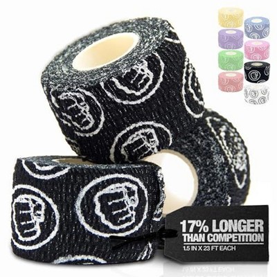 WOD Nation Bulk 3-Pack Weightlifting Hook Grip Tape, Comfortable & Stretchy Athletic Thumb Tape for Exercise (23ft Per Roll) Black