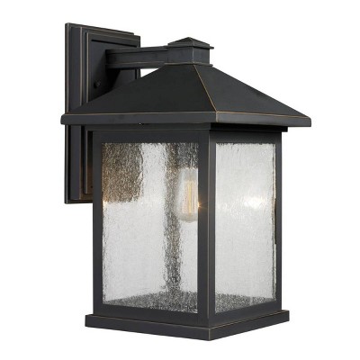 1 Light Outdoor Wall Lantern Sconce Oil Rubbed Bronze with Clear Seedy Glass - Aurora Lighting