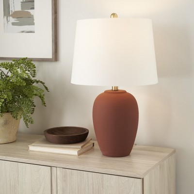 23" Terracotta Ceramic Urn Table Lamp with White Shade