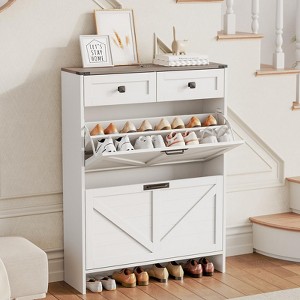 Shoe Storage Cabinet, Narrow Freestanding Slim Shoe Cabinet with 2 Flip Drawers & 2 Drawers, Hidden Shoe Storage for Entryway - 1 of 4