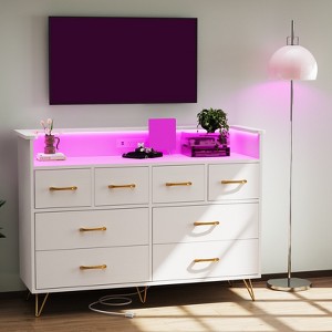 Storage cabinet, 8 drawer dresser with LED lights and charging station, wooden chest of drawers, open space, entryway, living room storage organizer - 1 of 4