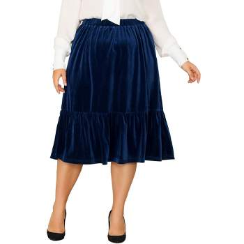Agnes Orinda Women's Plus Size Velvet Elastic Waist Ruffle Hem Party Midi A Line Skirts