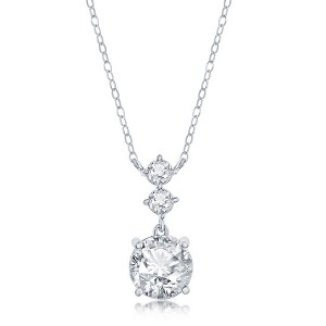 Bella Silver Sterling Silver Round CZ Necklace - Silver - 16+2 Inch - 1 of 2