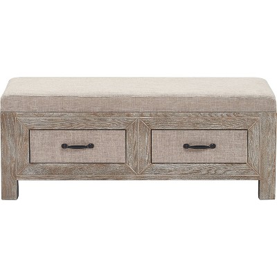 Cottage Upholstered Storage Bench Weathered Ash - ClickDecor