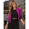 INSPIRE CHIC Women's Party Sequin Sparkle Long Sleeve Cropped Length Zipper Bomber Jacket - 2 of 4