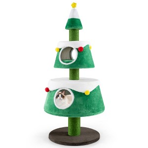 Tangkula Christmas Cat Tree for Indoor Cats w/ 2 Condos Sisal Scratching Posts Spring Toy - 1 of 4